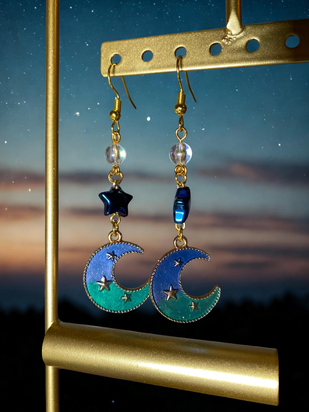 Celestial Moon & Star Dangle Earrings