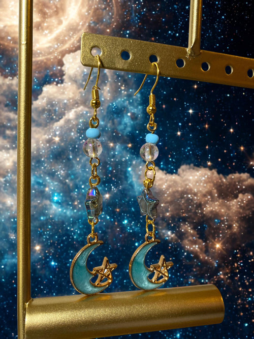 Celestial Moon & Star Dangle Earrings
