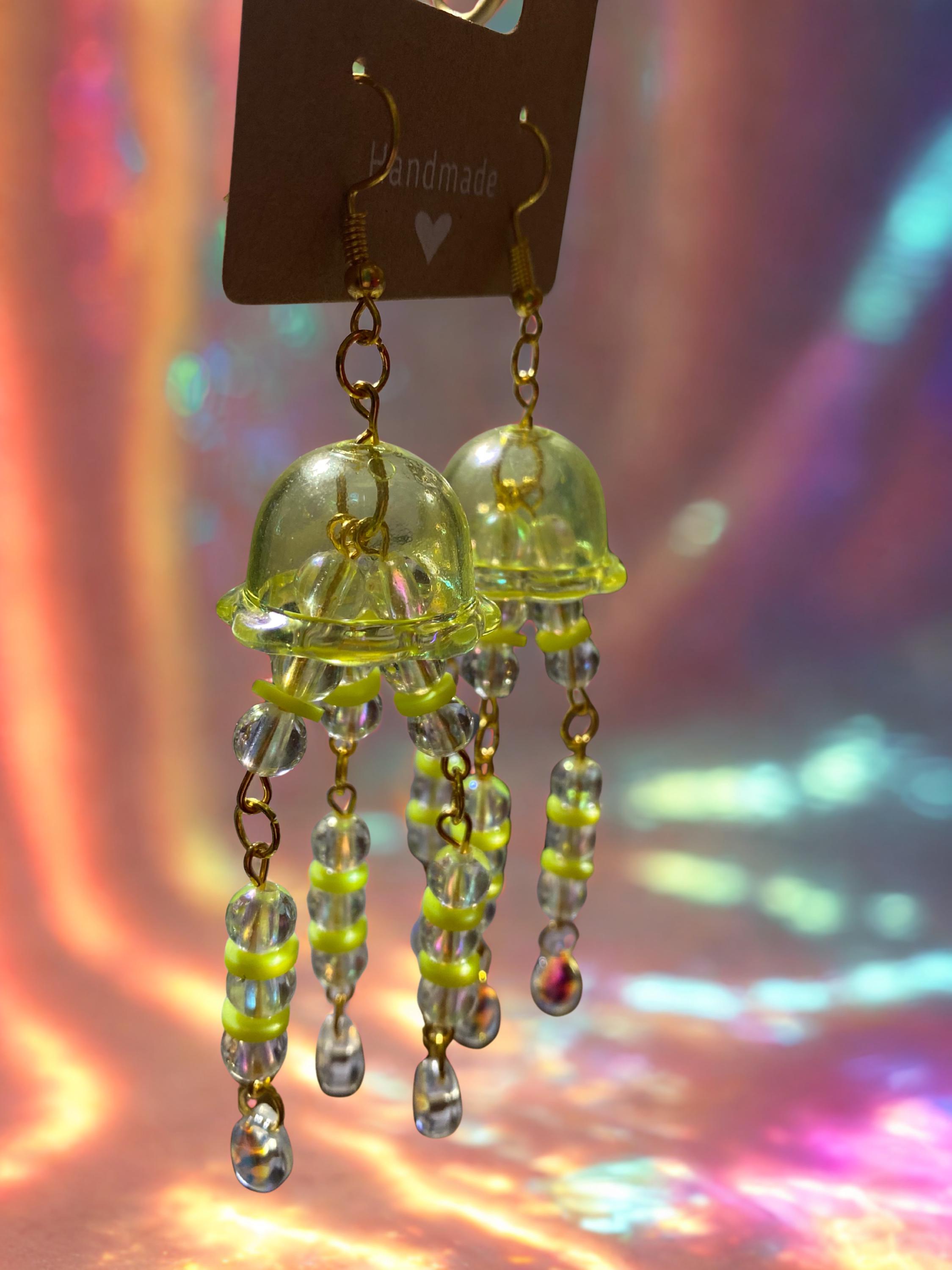 Holographic Yellow Jellyfish Dangles