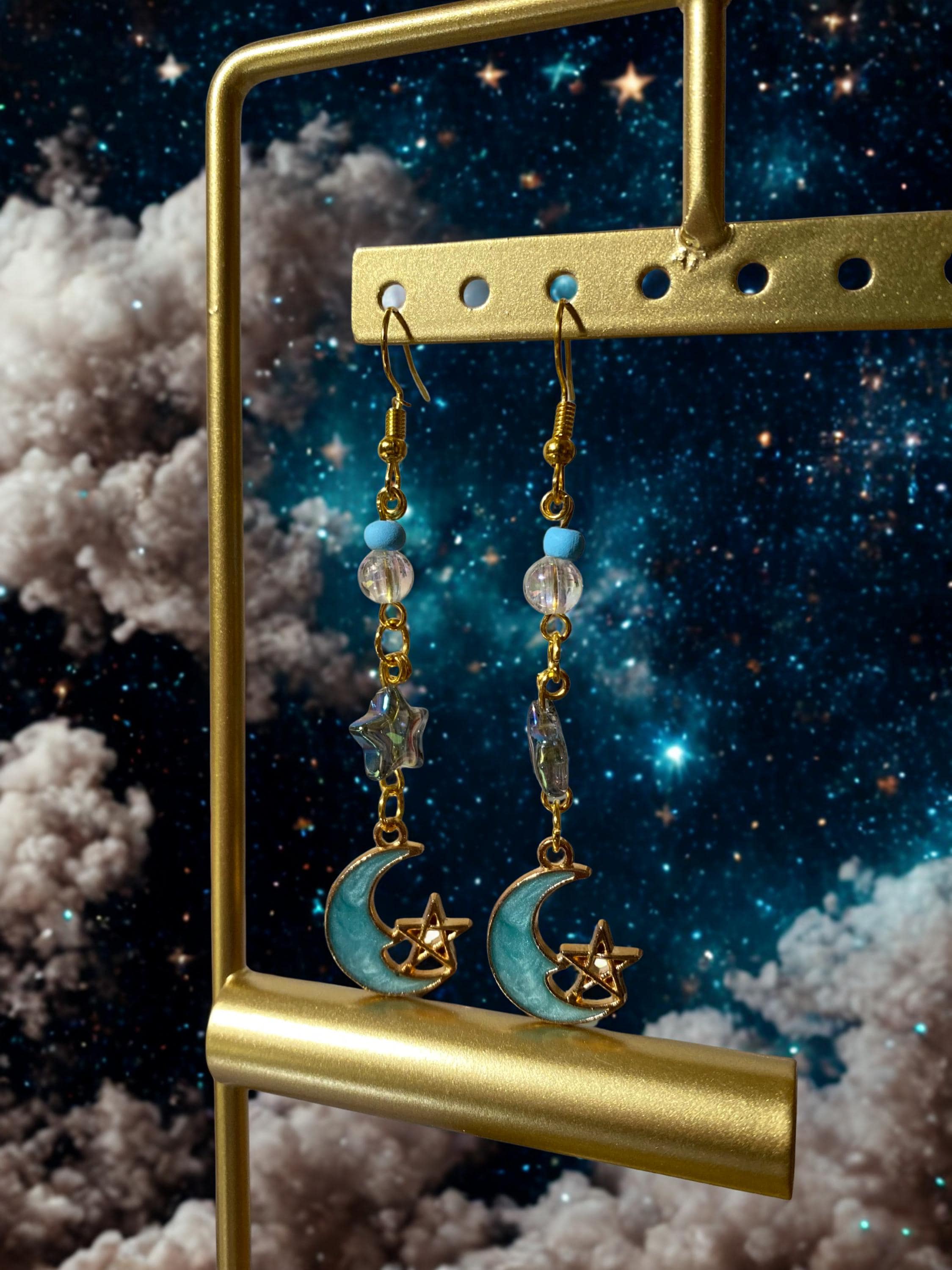 Celestial Moon & Star Dangle Earrings
