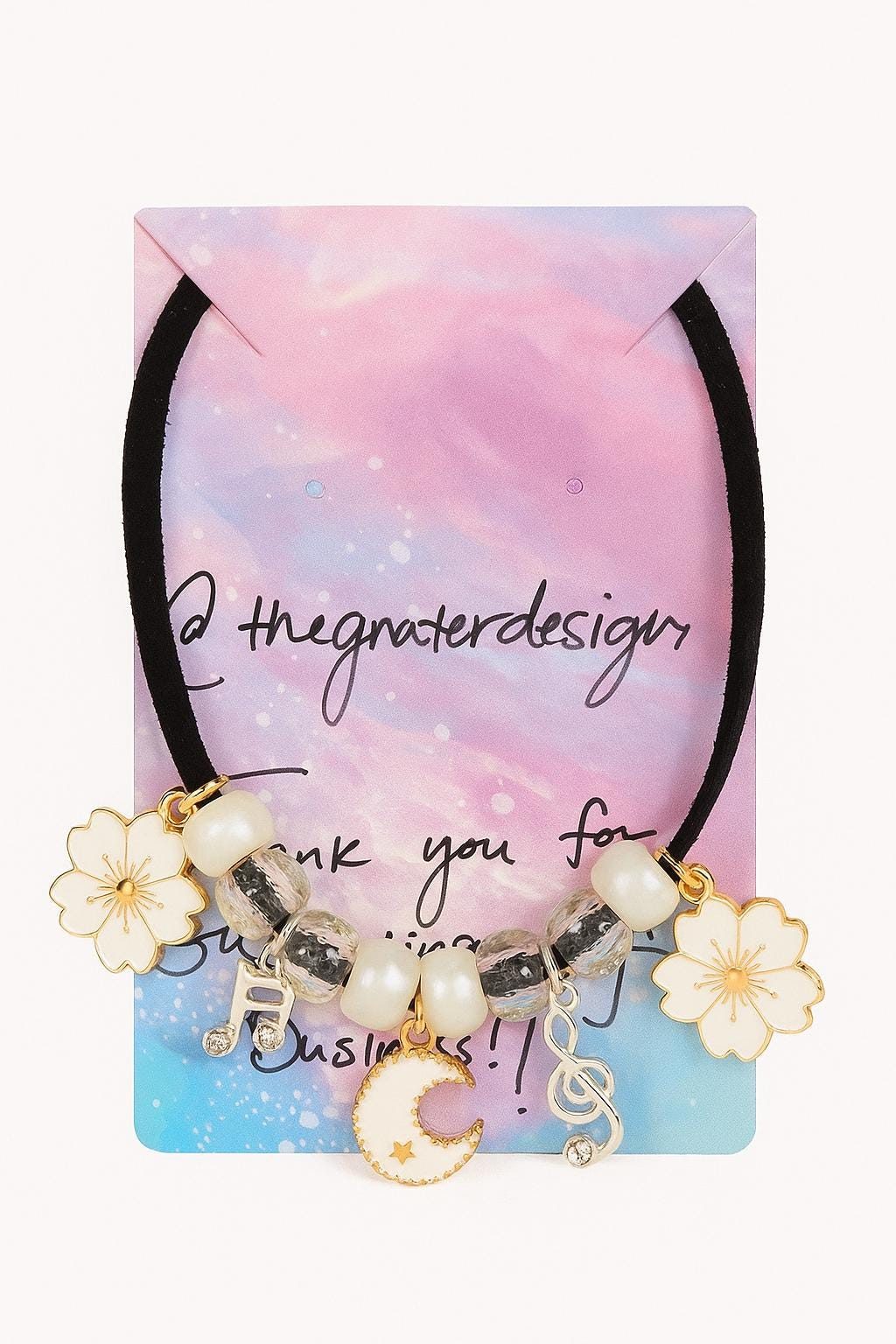 Moon & Flower Beaded Charm Bracelet